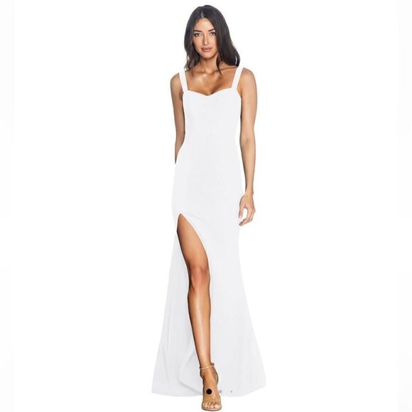 NEW - DRESS THE POPULATION Off White Estella Crepe Trumpet Gown - Large / L - Picture 2 of 8
